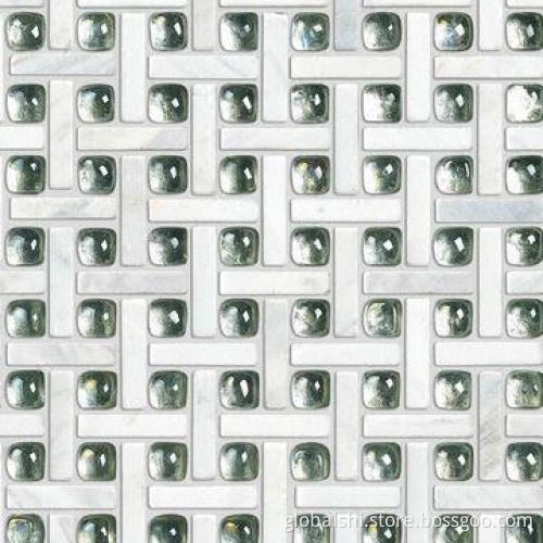 Crystal and Stone Glass Mosaic Tile, Glass Mix Natural Marble Stone, 6 Colors, 270 x 270mm